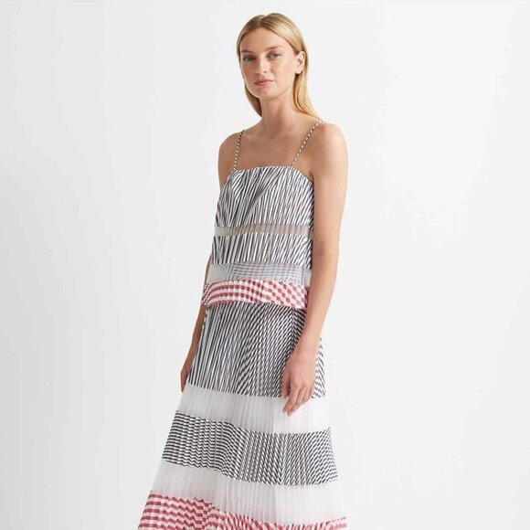 NWT Club Monaco striped & pleated sheer crop tank top cotton blend, XS - Picture 2 of 5